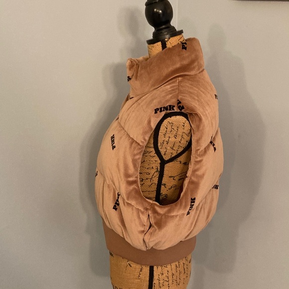 NWOTVictoria's Secret PINK Rib Velour Corduroy Crop Puffer Vest Women Size Large - Picture 4 of 13